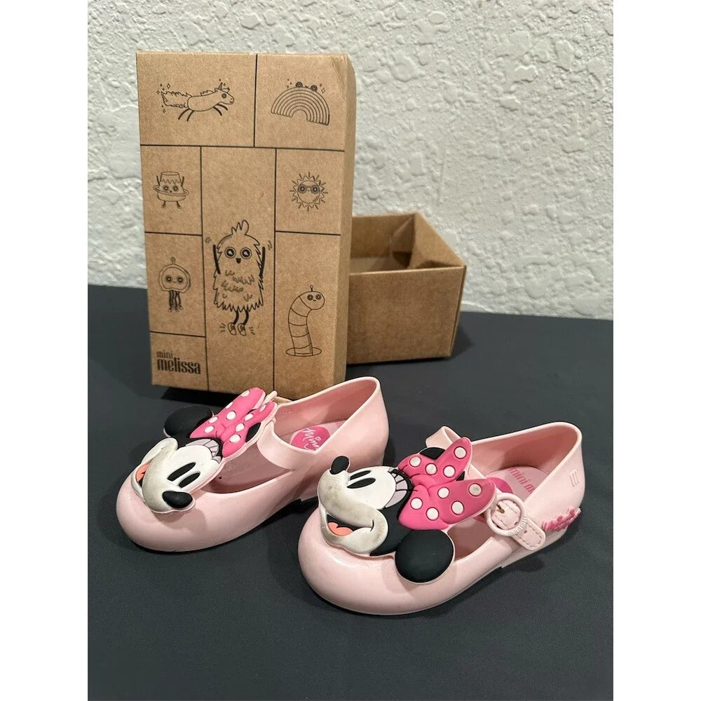Mini Melissa Disney Minnie Mouse Girls Pink Mary Jane Flats Size 8 US